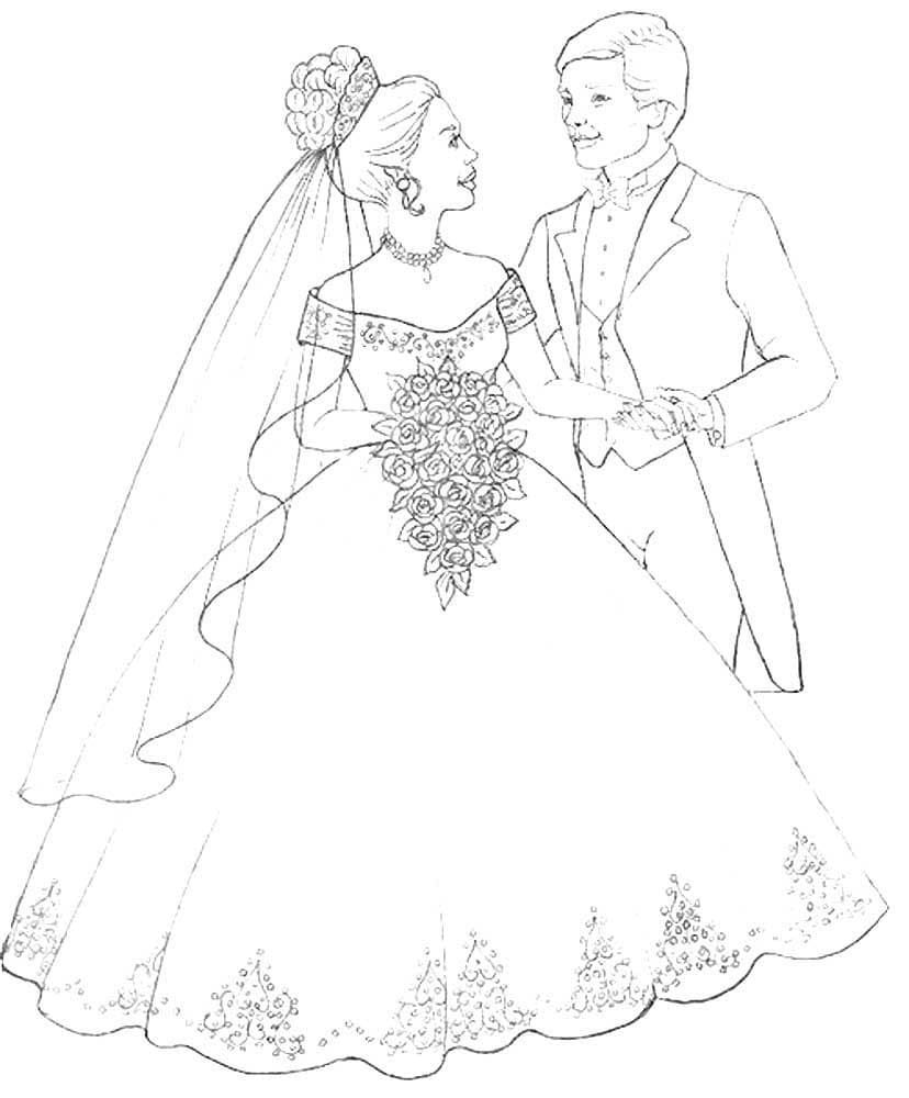 Раскраска жених и невеста. Раскраска 36