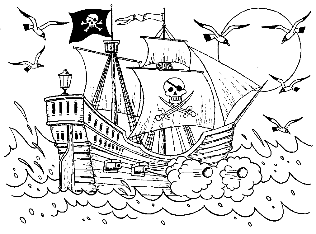 Раскраска Пиратский корабль. Раскраска 2