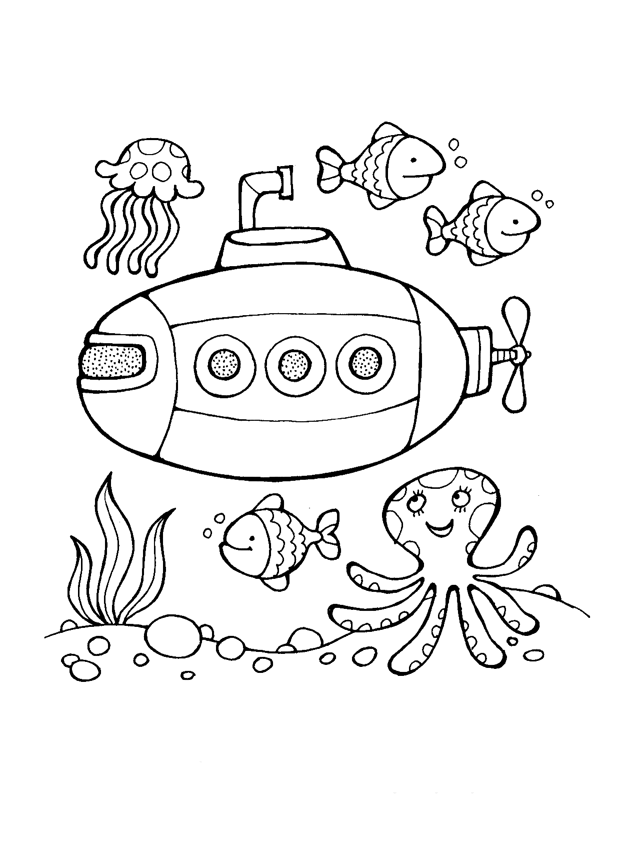 Раскраска Подводная лодка. Раскраска 3