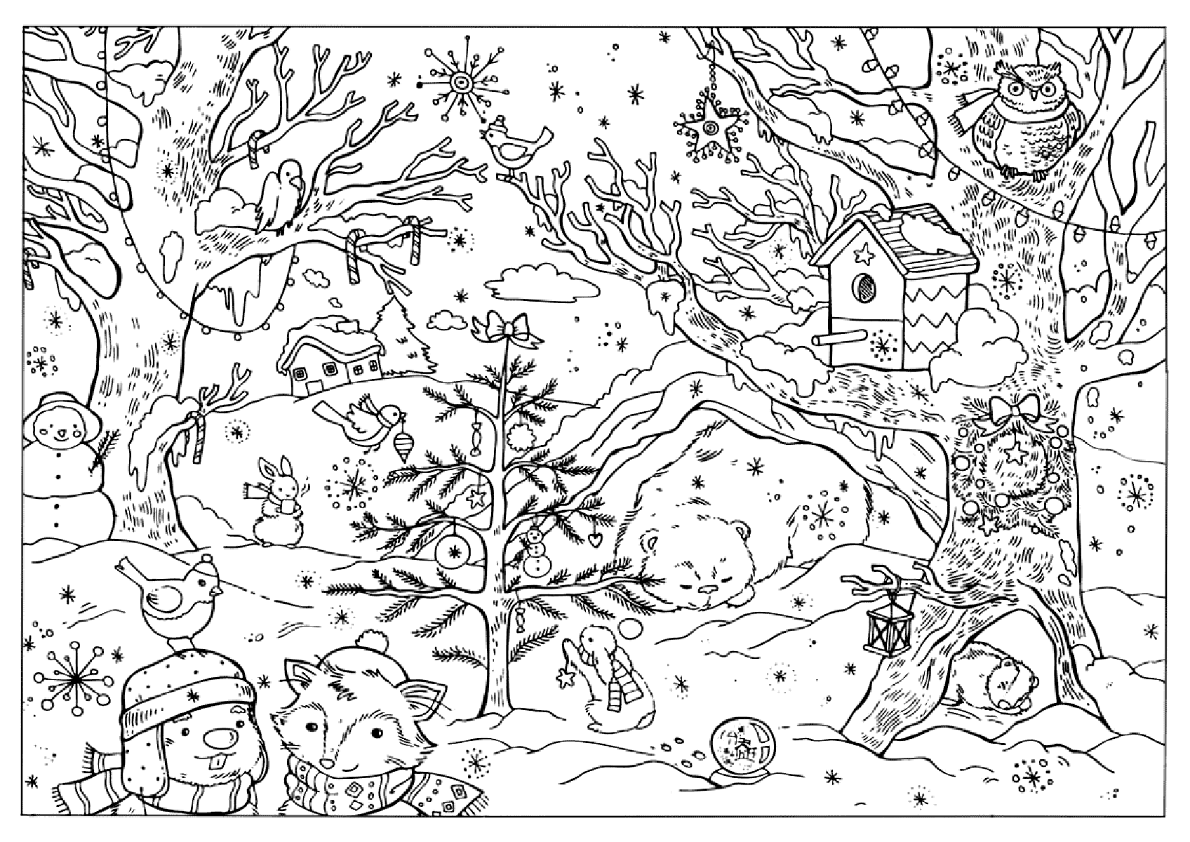Раскраска Зимний лес. Раскраска 1