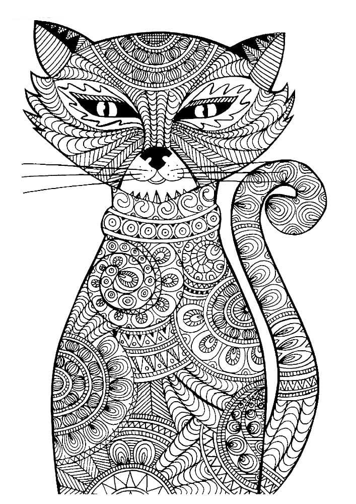 Раскраска антистресс кошка. Раскраска 28